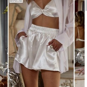 SERENITY WHITE SATIN BRALETTE AND SATIN SHORTS